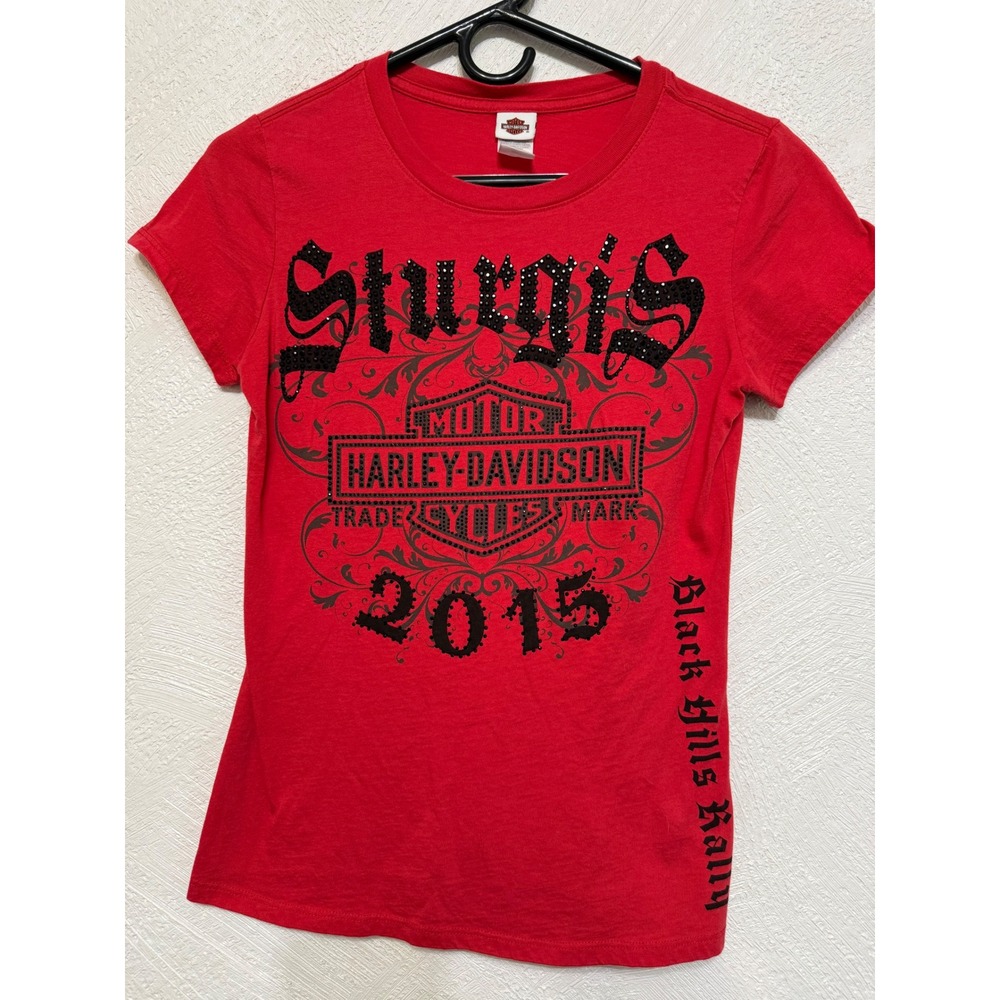 Sturgis Harley Davidson Red Bling Women S Motorcycle Shirt Short Sleev Bikercore